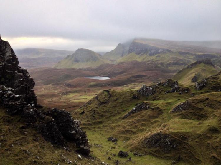 Standing in the Quiraing, looking South down the Trotternish Ridge.