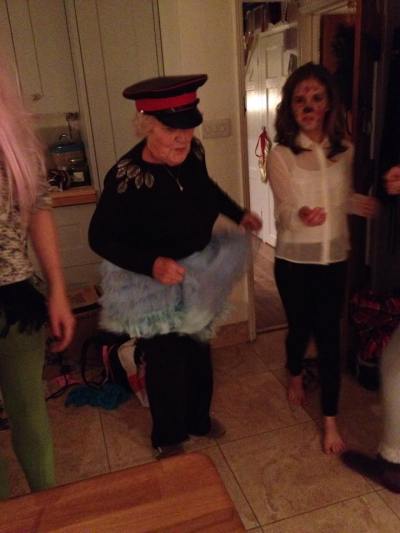 Nan rocking out in the kitchen with Abbie and Sophie