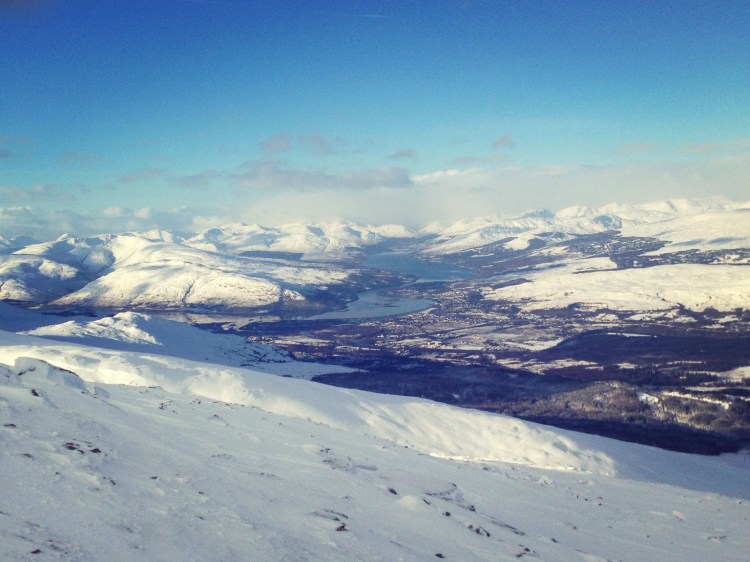 Looking down onto Fort William and out towards Eigg