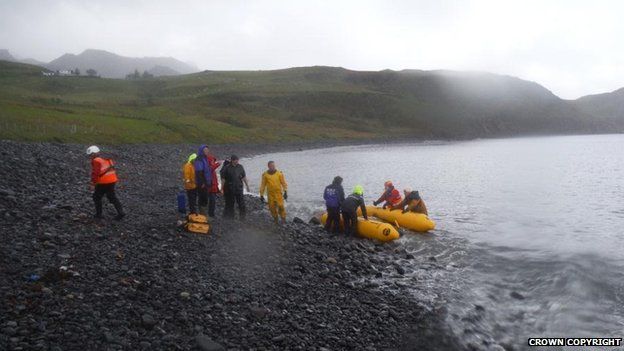The first stranding at Brogaig Beach. Photo copyright: BBC Crown Copyright