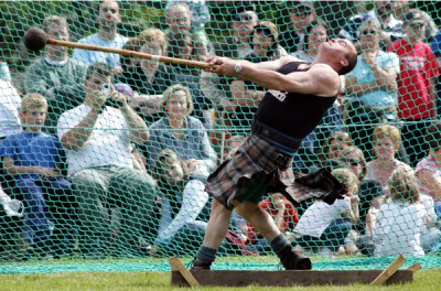 The hammer throw in the heavy events part of the Highland Games. Photo by www.skye-highland-games.co.uk